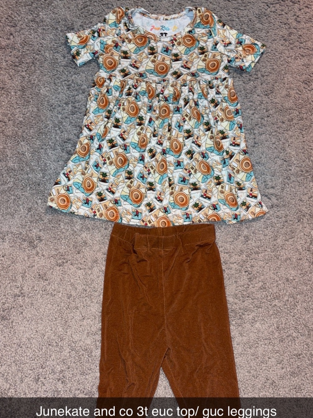 Girls Brown Bamboo Leggings with Printed Peplum Top